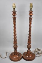 A Pair of Mid 20th Century Tall and Slender Barley Twist Table Lamps, No Shades, 68cm High
