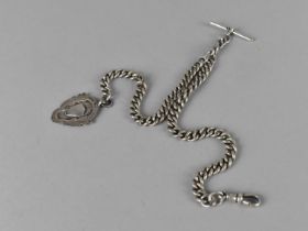 A Silver Double Albert Watch Chain with Fob, Links all Marked