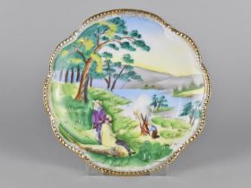 A Hand Painted Porcelain Plate Detailing River Landscape with Fisherman, 20cm diameter