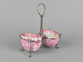 A Pair of Early 20th Century Crown Staffordshire Pink Transfer Willow Pattern Bowls in Silver Plated