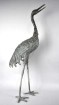 A Good Quality Large and Heavy Patinated Bronze Study of a Crane, 74cms high