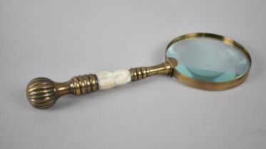 A Modern Brass and Mother of Pearl Magnifying Glass , 26cm Long