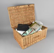 A Wicker Hamper Containing Various Textiles to Include Linen, Handkerchiefs, Embroidery etc