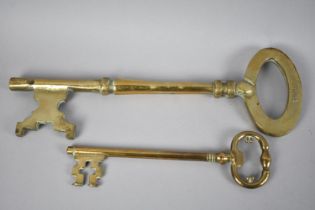 Two Brass Ornamental Keys, the Largest 33cm Long