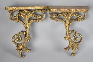 A Pair of Modern Gilt Painted Continental Shelf Sconces, 19cm wide and 24cm high