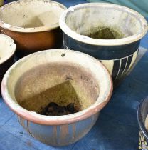 Two Blue Glazed Planters, Largest 39cm Diameter