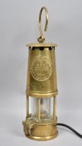 A Souvenir Brass Miner's Safety Lamp Converted to Table lamp, 26cm High