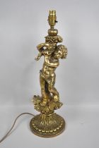 A Mid 20th Century Bronze Effect Figural Table Lamp Base, in the From of Cherub with Horn of Plenty,