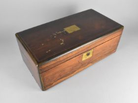 A 19th Century Brass Inlaid Rosewood Writing Slope with Hinged Lid with Fitted Interior Secret