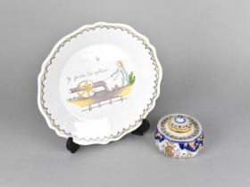 A 19th Century French Faience Inkwell Decorated in Polychrome with Heraldic Crest Together with a