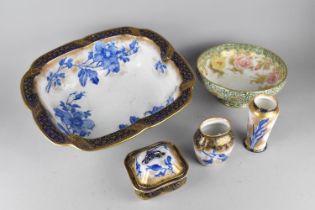 An Edwardian Doulton Burslem Flow Blue Three Piece Toilet Set Decorated with Gilt Transfer Printed