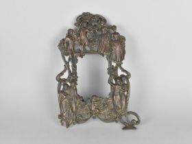 Late Victorian Cast Metal Photo Frame with Figural Decoration, Missing Hinged Easel back, 35cm