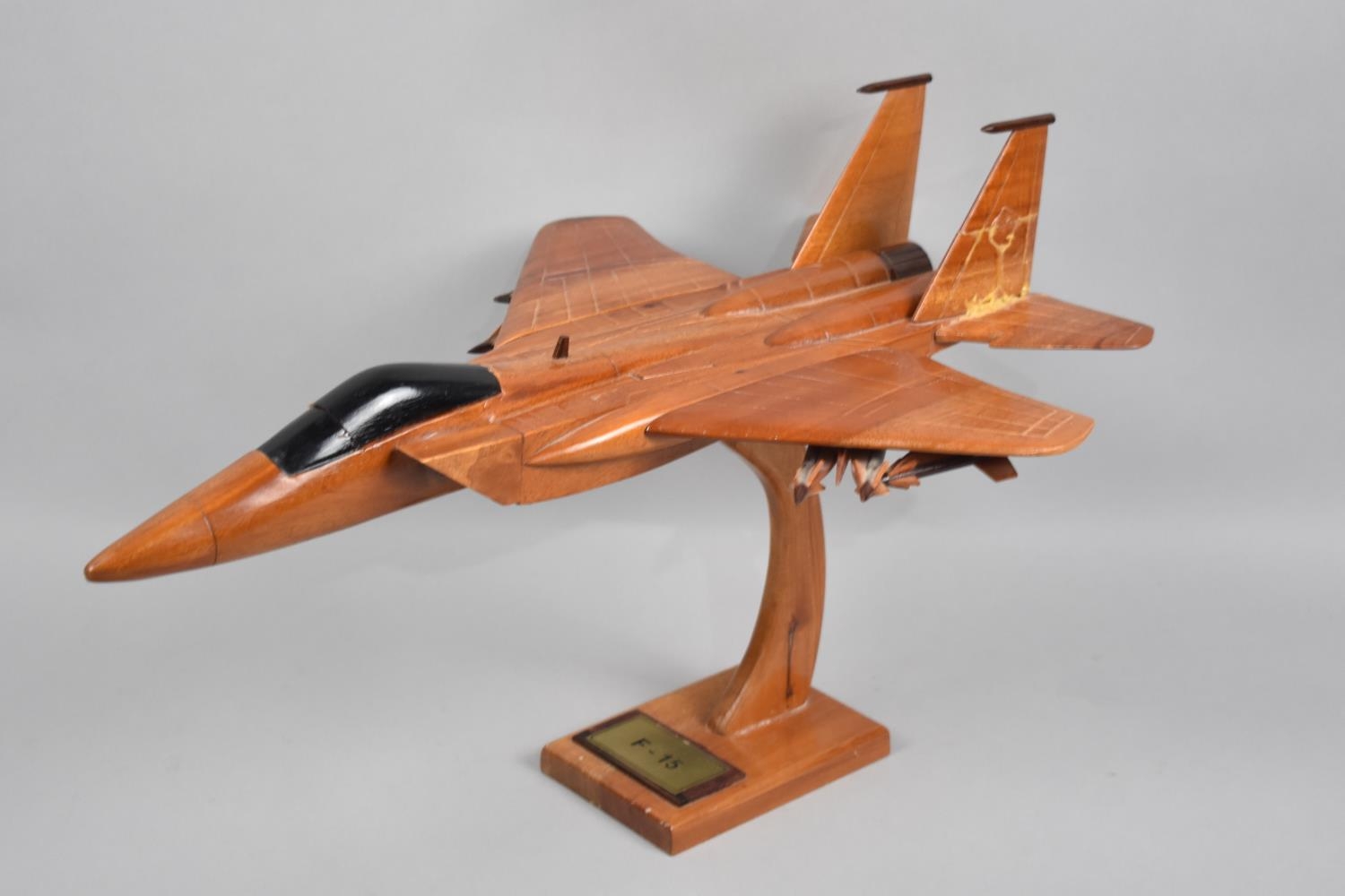 A Modern Wooden Model of a F-15 Fighter Jet, Rear Fin Glued, 44cm Long