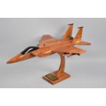 A Modern Wooden Model of a F-15 Fighter Jet, Rear Fin Glued, 44cm Long