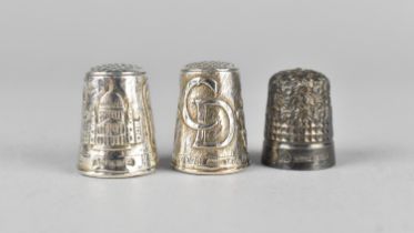 Three Silver Thimbles, Two Commemorative Charles and Diana Wedding and One by J S & S