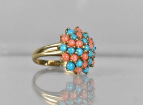 A 9ct Gold, Turquoise and Coral Cluster Ring