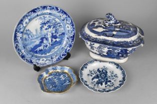 A Collection of 18th and 19th Century English Blue and White to Comprise C. 1780's Caughley Willow