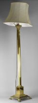 A Late 20th Century Brass Standard Lamp of Ribbed Corinthian Column Form, Complete with Shade, on