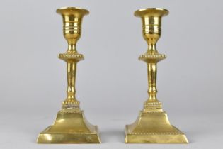 A Pair of 20th Century Brass Candlesticks on Square Bases, 15cm High