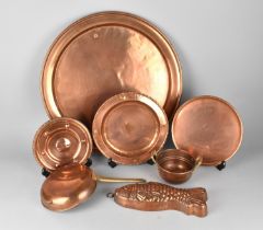 A Collection of Various Copperwares to Comprise Large Charger, Smaller Hand Beaten Examples, Fish