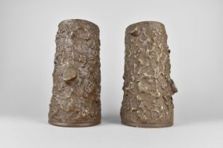 A Pair of Ceramic Faux Bois Vases, of Cylindrical Trunk Form with Bark Bodies, 26.5cm high