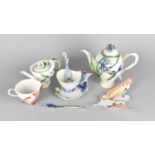 A Collection of Franz Porcelain to Comprise Two Teapots, Milk Jug, Tea Cup, Saucer and Spoon (Glue