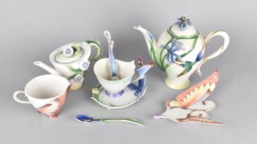 A Collection of Franz Porcelain to Comprise Two Teapots, Milk Jug, Tea Cup, Saucer and Spoon (Glue