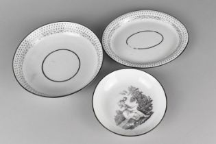 Three Pieces of 19th Century Porcelain to Comprise Black and White Dish Decorated with Seated Maiden