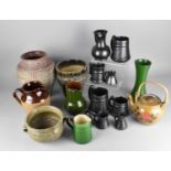 A Collection of Various Stoneware and Studio Pottery to Comprise Large Incised Vase, Green Glazed