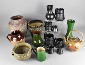 A Collection of Various Stoneware and Studio Pottery to Comprise Large Incised Vase, Green Glazed