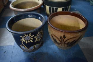 Two Glazed Stoneware Patio Planters, 29cm Diameter and 26cm high