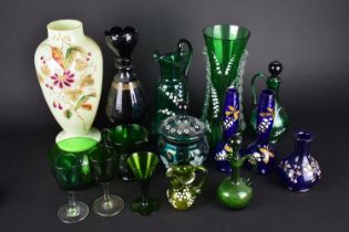 A Collection of 19th and Early 20th Century Coloured Glass to Comprise Hand Painted Examples, Opaque