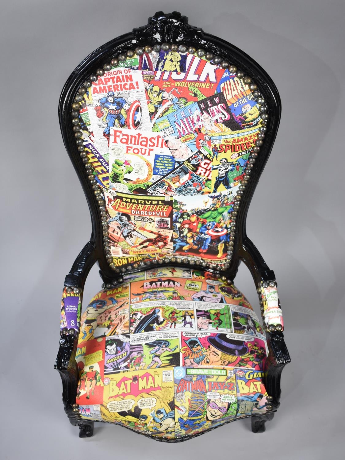 A Victorian Style Chair Upholstered in Comic Book Fabric - Image 2 of 2