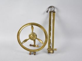 A Victorian Brass Range Mounting Crane Hook, Together with a Range Mounting Circular Kettle Stand