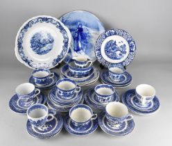 A Collection of Various Blue and White to Comprise Willow Pattern Cups, Saucers, Plates etc