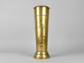 A German Brass Cylindrical Tapering Vase by GBN (Gebruder Bing Nürnberg) Having Relief Decoration,
