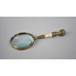 A Modern Brass and Mother of Pearl Handled Desktop Magnifying Glass, 25.5cm Long