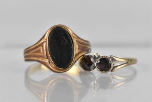 A Yellow Metal Ring with Amethyst Stones (Unmarked) Together with a Gents Signet Ring