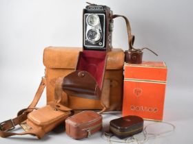 A Leather Cased Lipca Rollop 1 Camera with Original Camera Box and Leather Camera Bag Containing