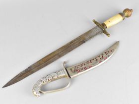 A Modern Indian Curved Blade Dagger with Scabbard and a Indian Long Blade Dagger, Handle AF