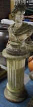 A Reconstituted Garden Bust of Roman Emperor Set on Reeded Column Base, Bust 51cm high and Column