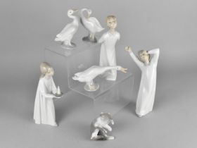 Seven Various Lladro Figures to Include Three Figural, Three Swan and One Cat and Mouse Group