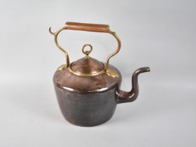 A Late 19th Century Copper and Brass Kettle with Rear Lid Hook, Stamped to Base, 29cm high