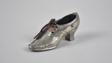 An Edwardian Plated Novelty Pin Cushion in the form of a Ladies Shoe, 10cm