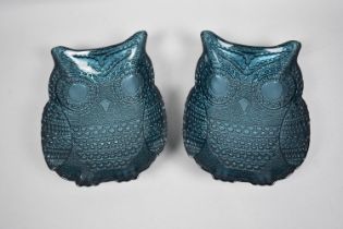 A Pair of Late 20th Century Glass Bowls Decorated as Horned Owls, Each 23cm High