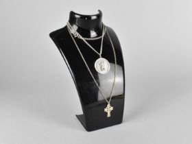A Silver St Christopher on Silver Chain, 46cm Long Together with a Silver Gaelic Cross on Silver