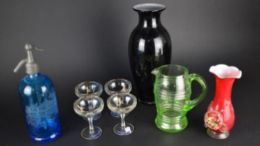 A Collection of Various Glass to Comprise Set of Four Babycham Glasses, Blue Glass Soda Syphon