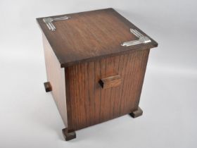 An Art Deco Oak Box with Hinged Lid Having Chrome Mounts, 30.5cm Square and 31.5 High