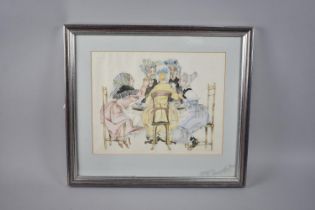 A Framed Cartoon by Sharon Jane, Tea Party, 31x25cm