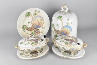 A Collection of Victorian Madras Pattern English Dinnerwares to Comprise Tall Dome Cover and Dish,
